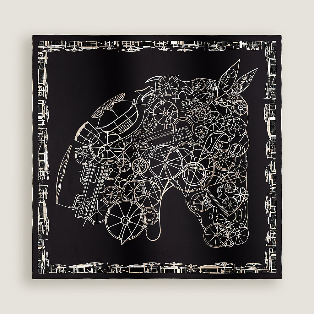 Complication Equestre embroidered scarf 90 - Black | Hermès USA